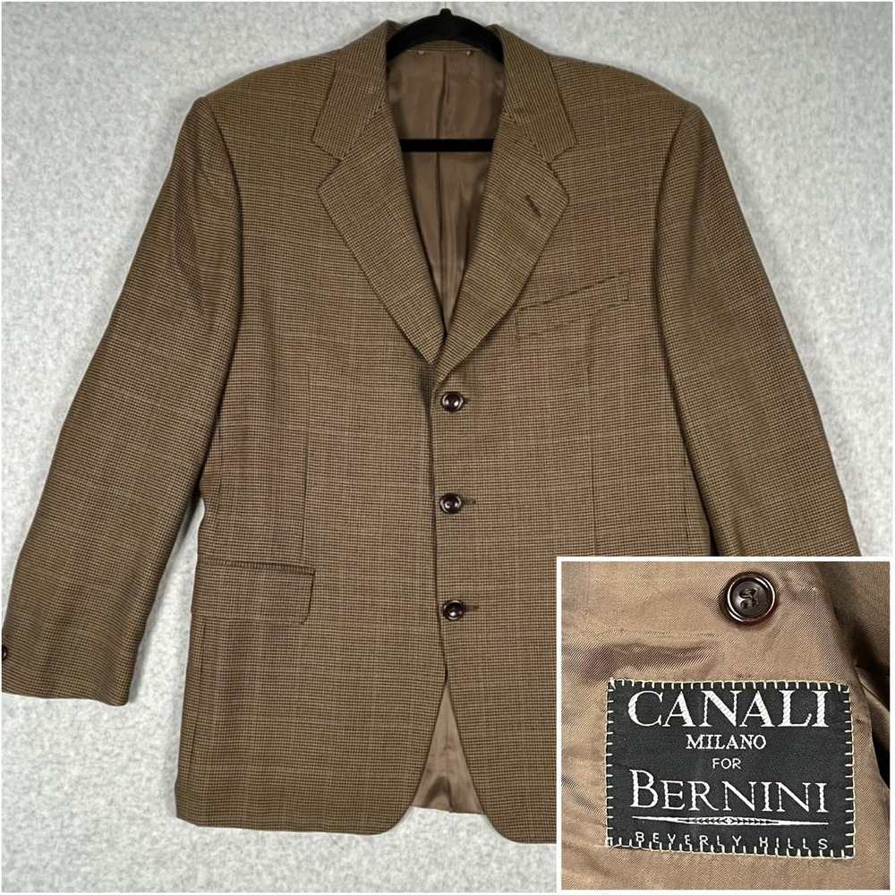Canali Milano Blazer Jacket Sports Coat Italy Wool‎ Brown Birdseye SEE PICS